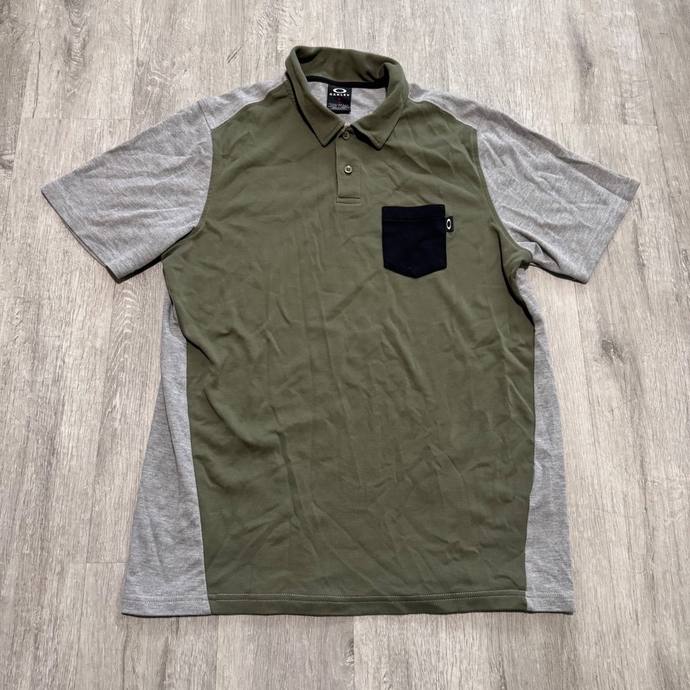 Oakley Mens Regular Fit Colorblock Polo Shirt Olive Green Gray Small